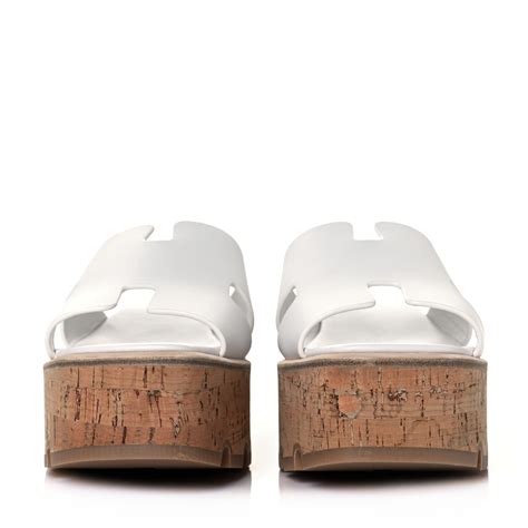 HERMES Calfskin Cork Eze 30 Sandals 37 White 